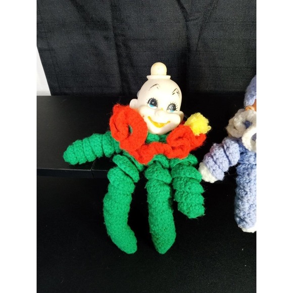 Lot 3 Vintage Handmade YoYo Quilt Circle Fabric Piece Crochet Clown Dolls Baby - Picture 2 of 5